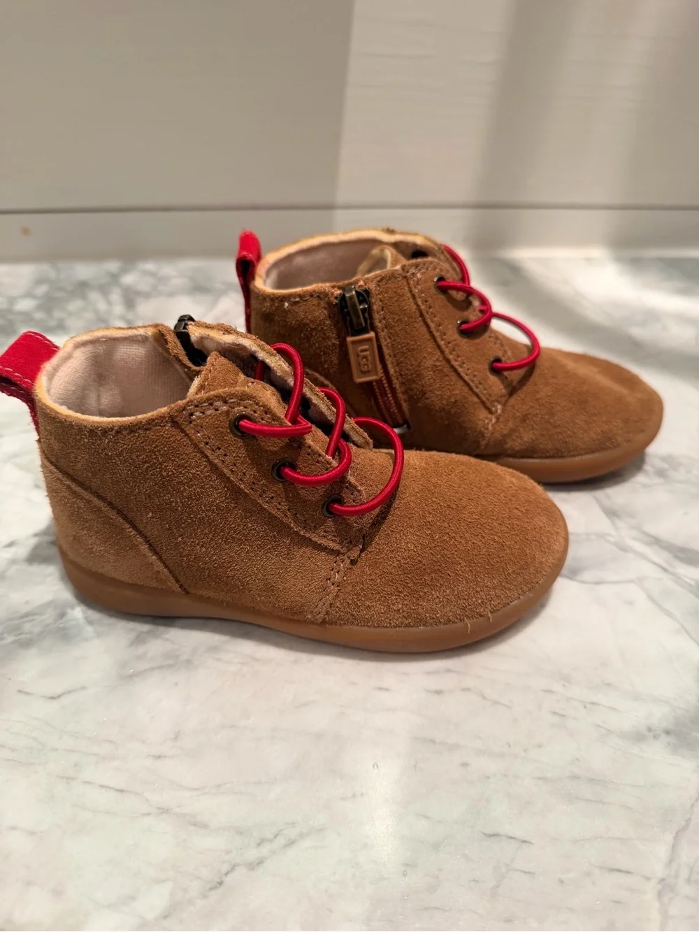 UGG Kids Tan Suede Chukka Boots with Red Laces - New without Box